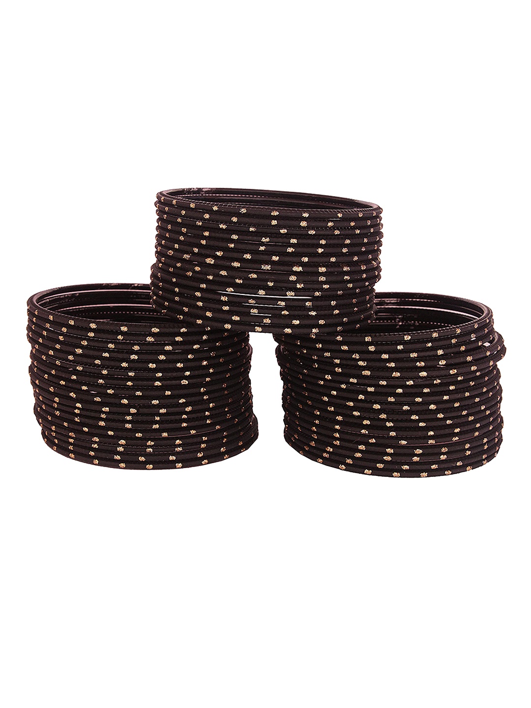 

ZULKA Set of 48 Traditional Plain Metal with Polka Dots Bangles, Black