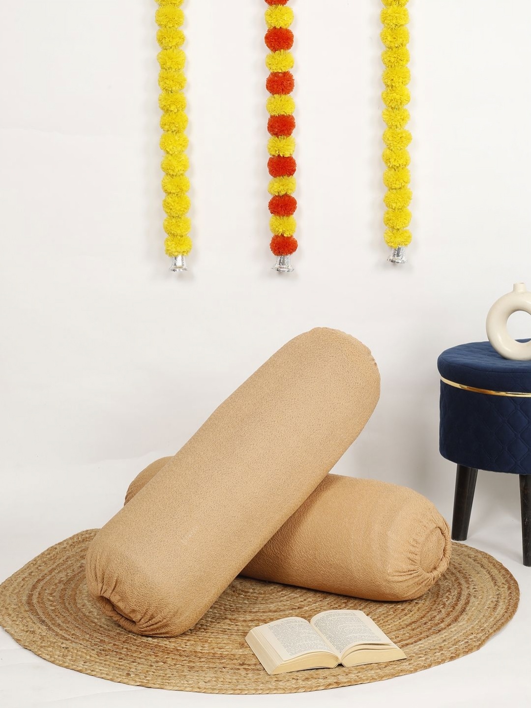 

THE CONVERSION Beige 2 Pieces Self Design Jacquard Bolster Covers