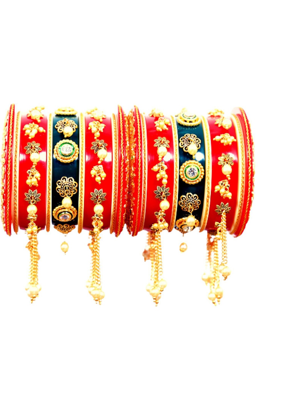 

Align Set Of 2 Gold Plated Stones Studded & Beaded Bangles