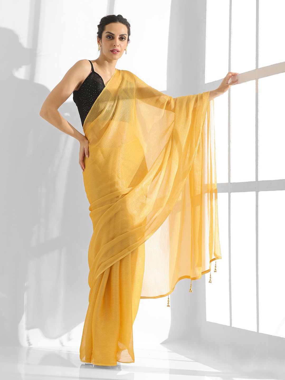 

Kalista Pure Chiffon Saree With Blouse Piece, Yellow