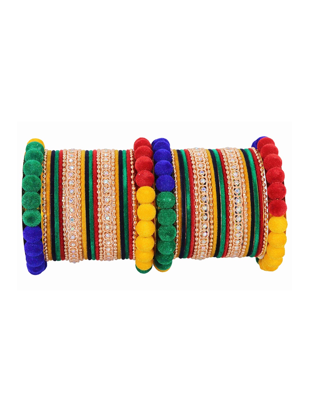 

ZULKA Set Of 38 Gold-Plated Zircon Diamond & Bells Latkan Enamelled Bangles