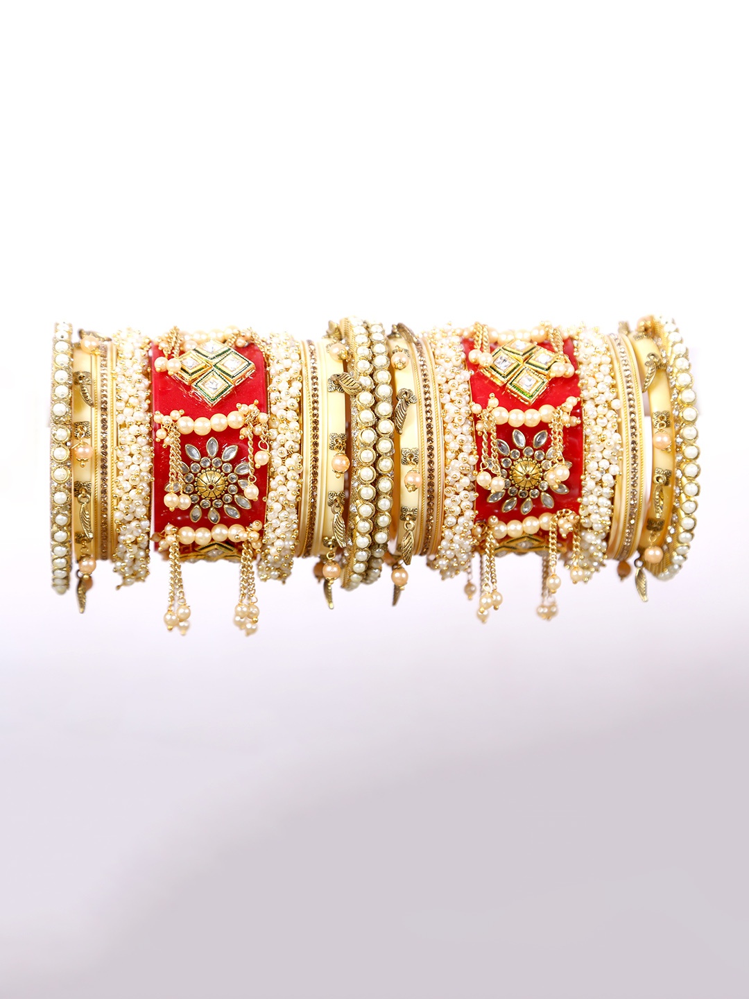 

Align Set Of 2 Gold-Plated AD-Studded & Pearl Beaded Bangles