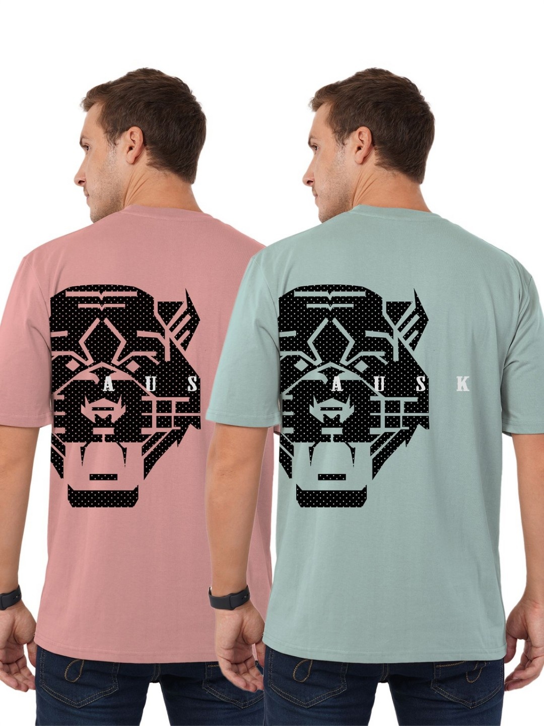 

AUSK Men Pack Of 2 Graphic Printed Round Neck Cotton Oversized T-shirts, Peach