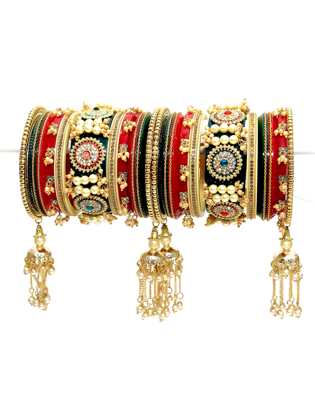 

Align Set Of 2 Gold-Plated Stones-Studded & Beaded Chuda Bangles