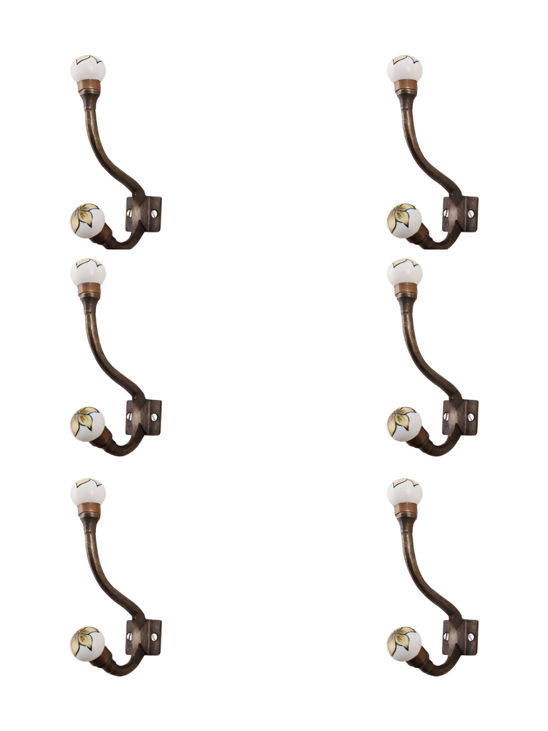 

IndianShelf Black & White 6 Pieces Floral Printed Ceramic Wall Hooks