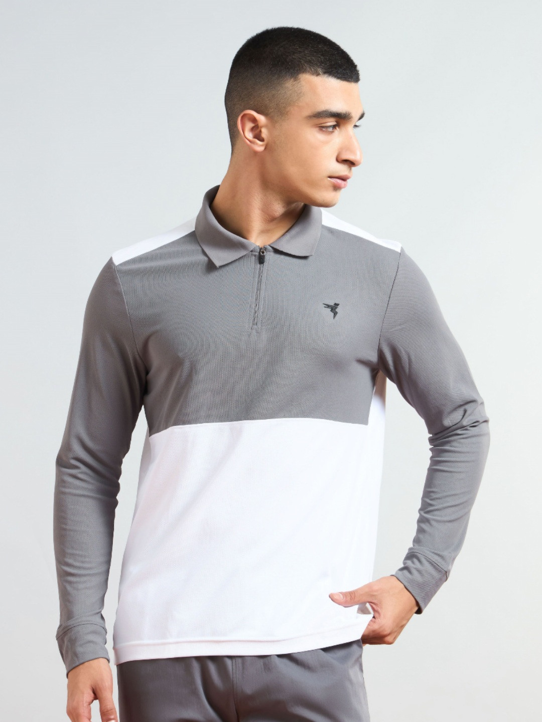 

Technosport Men Colourblocked Polo Collar Antimicrobial Slim Fit T-shirt, Grey