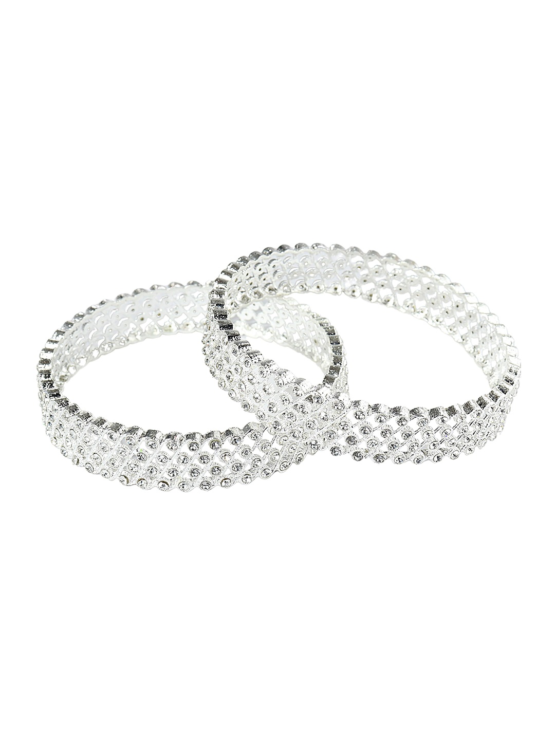 

ZULKA Set of 2 Stylish Metal Bangles Kada with Zircon Diamond Stone, Silver
