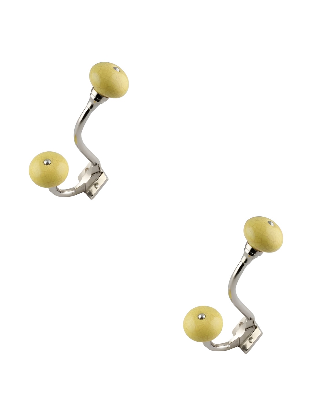 

IndianShelf Silver Toned & Yellow 2 Pieces Ceramic Wall Hooks