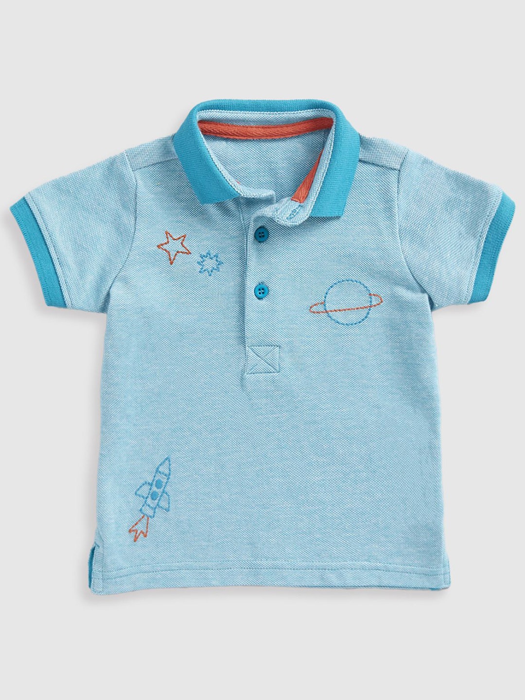 

mothercare Boys Printed Polo Collar Cotton T-shirt, Blue