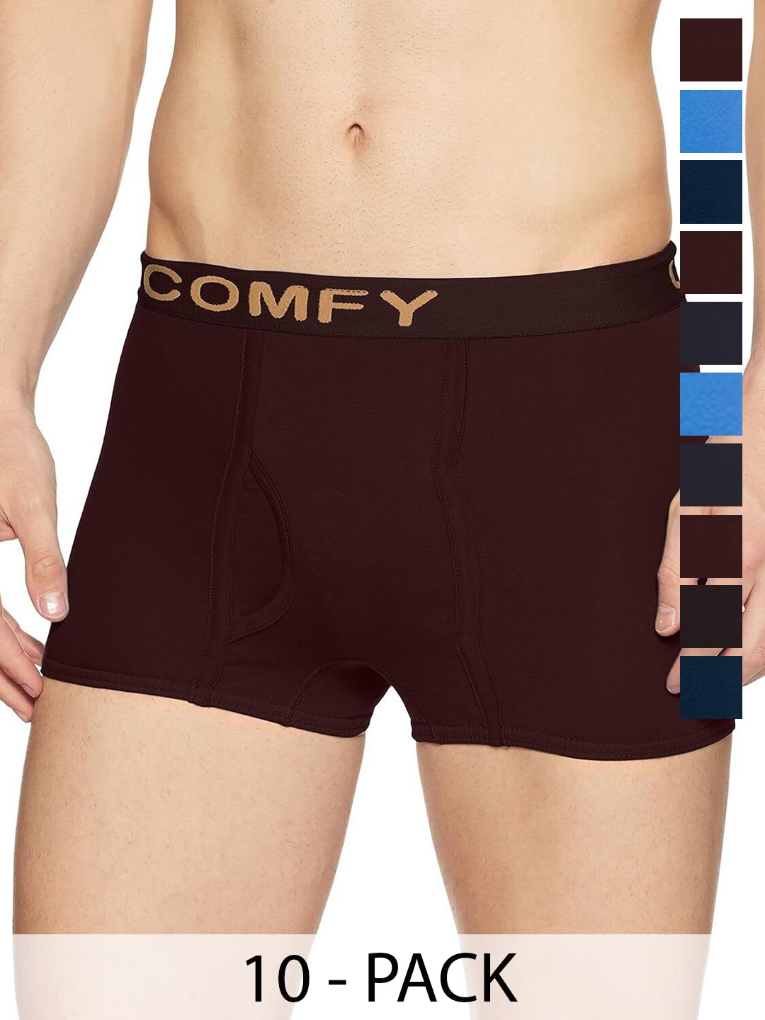 

AMUL COMFY Men Pack Of 10 Assorted Short Trunks Comfy-Plain-Mini-Trunk-OE-10-110