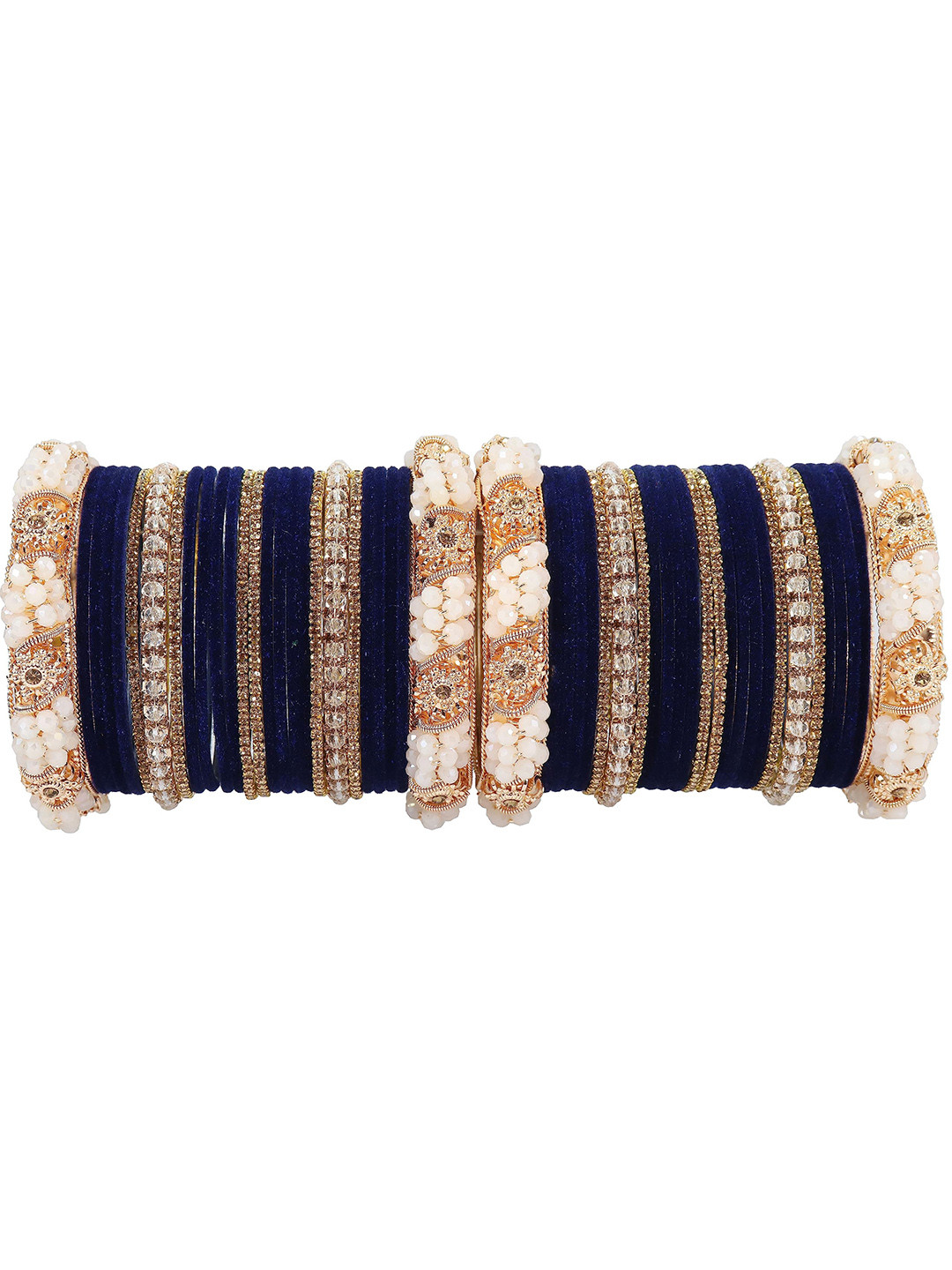 

ZULKA Set of 52 Alloy Metal with Zircon Gemstone Pearls & Velvet Studded Bangles, Red