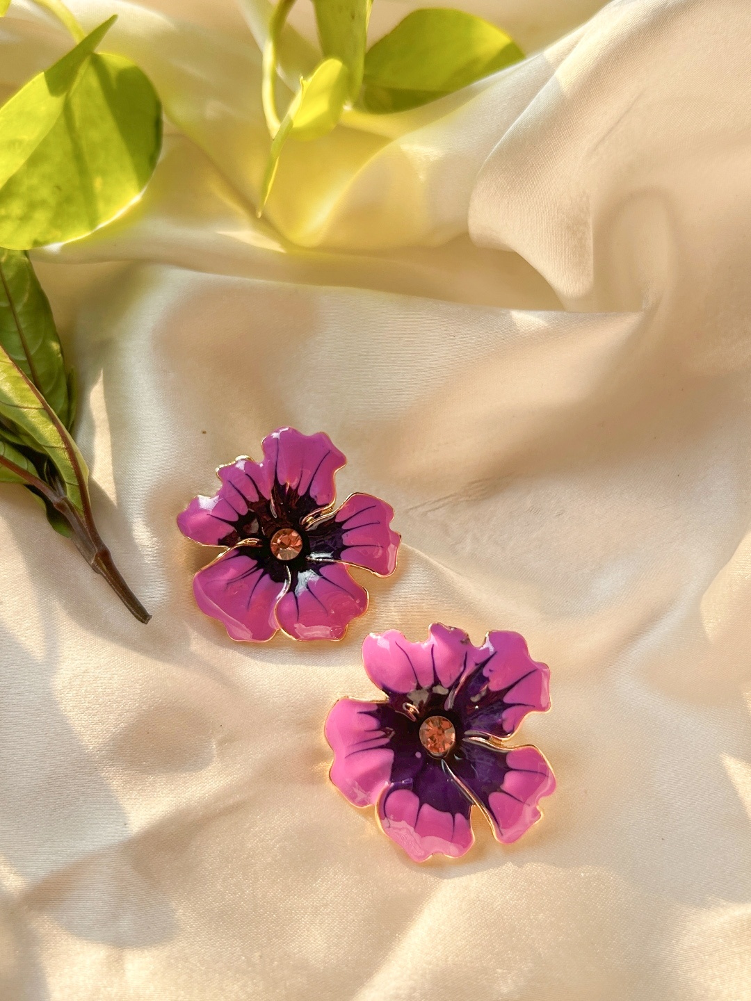 

The Jewellery Tale Gold-Plated Stone Studded Floral Studs, Purple