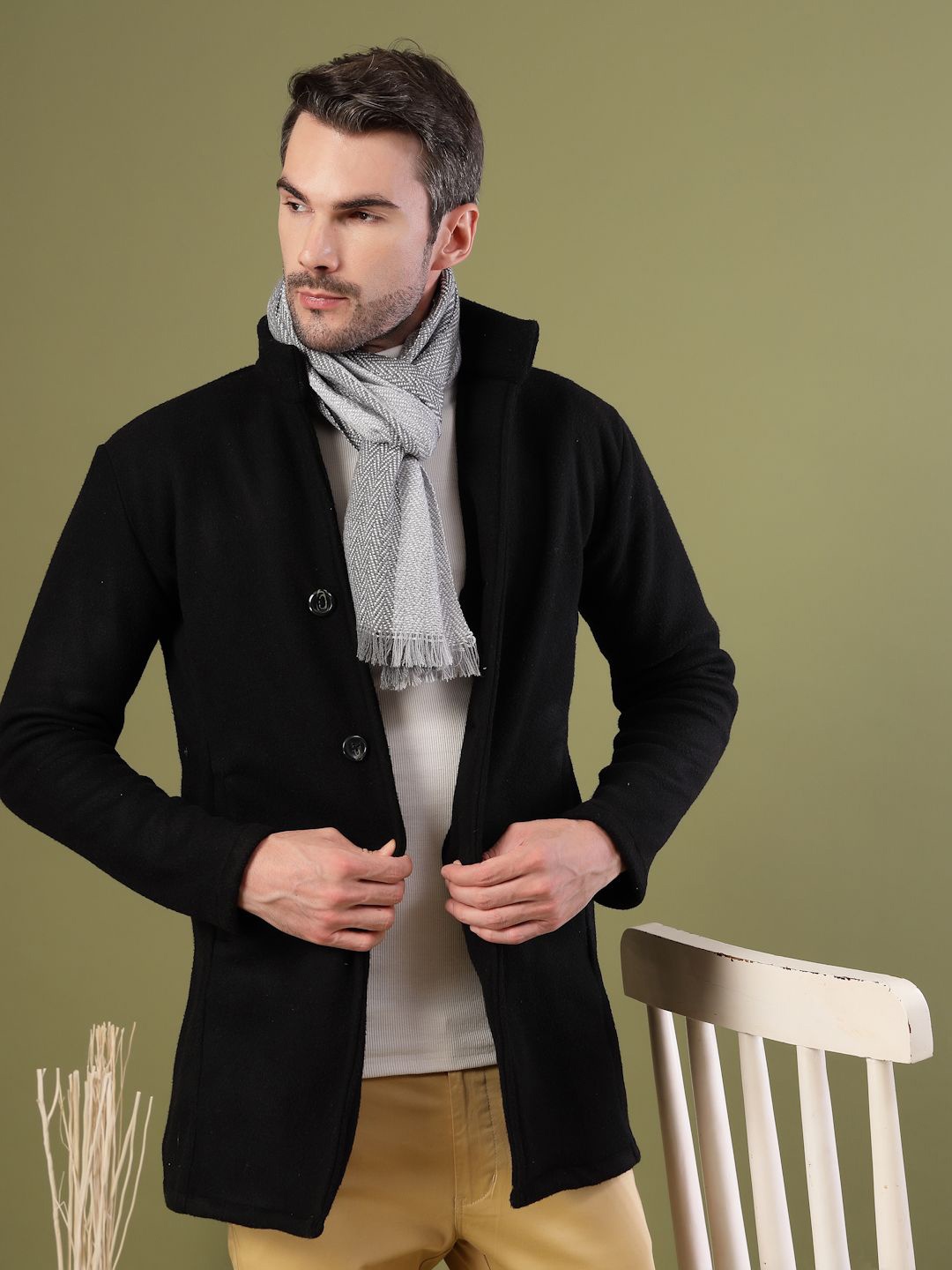 

Rigo Men Single-Breasted Overcoat, Black