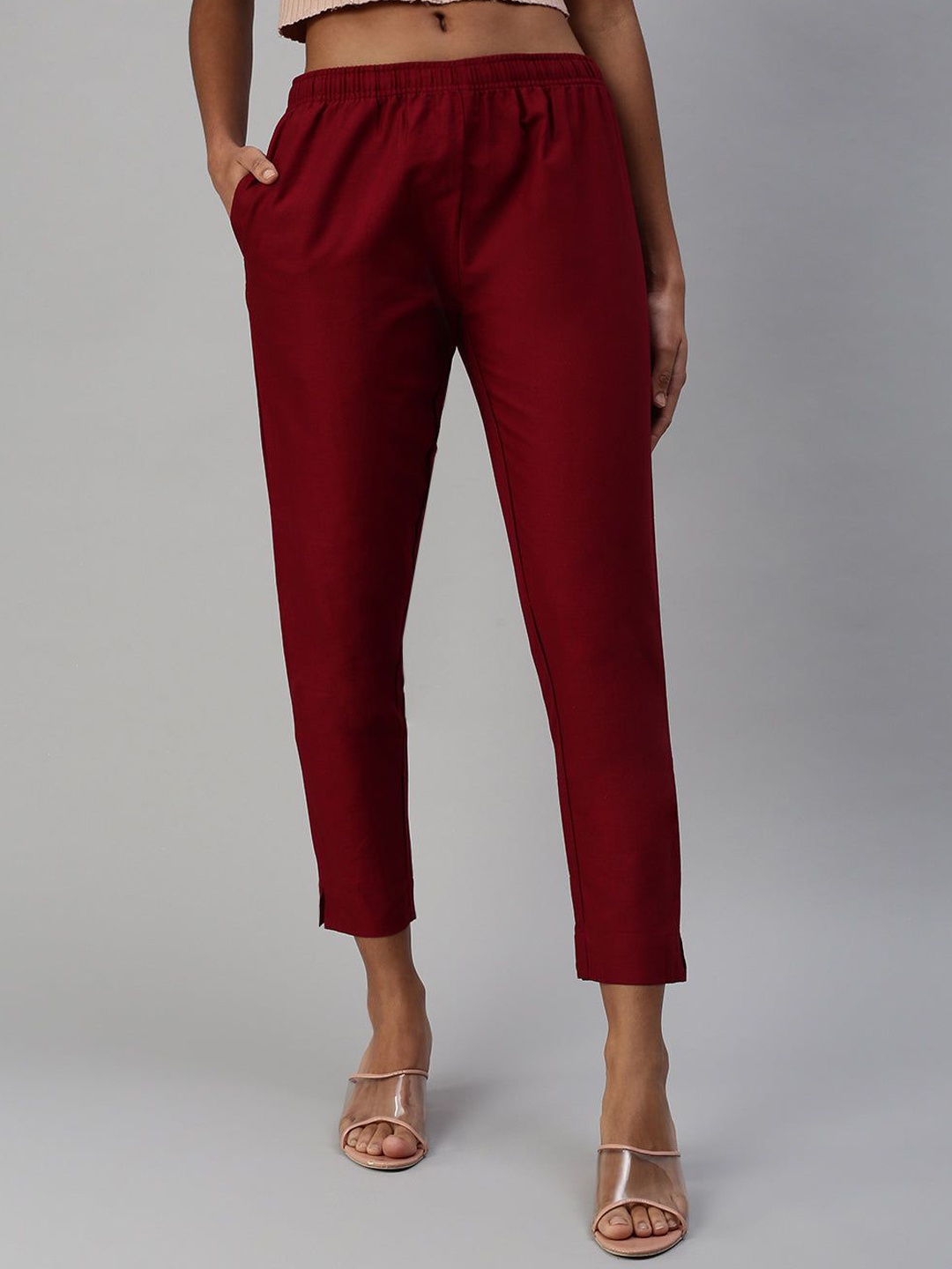 

IndianRang Women Cotton Relaxed Formal Trousers, Maroon