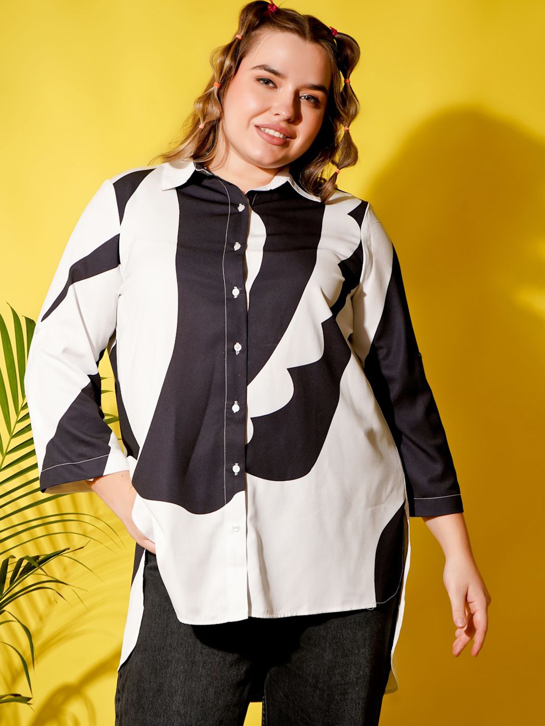 

MOOBA Women Classic Opaque Printed Casual Shirt, Black