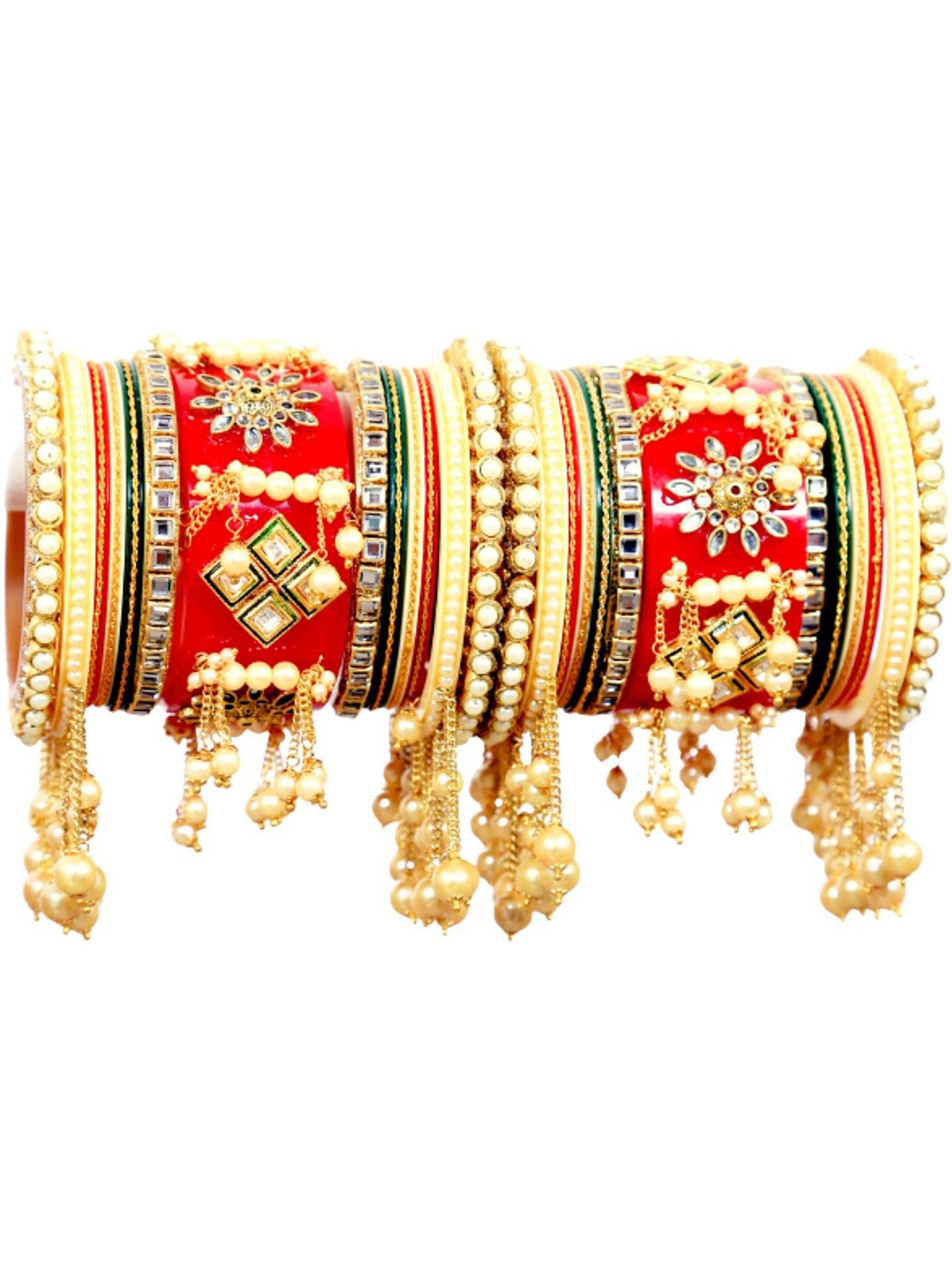 

Align Pack Of 2 Gold-Plated Artificial Stone-Studded & Beaded Chudas, Red