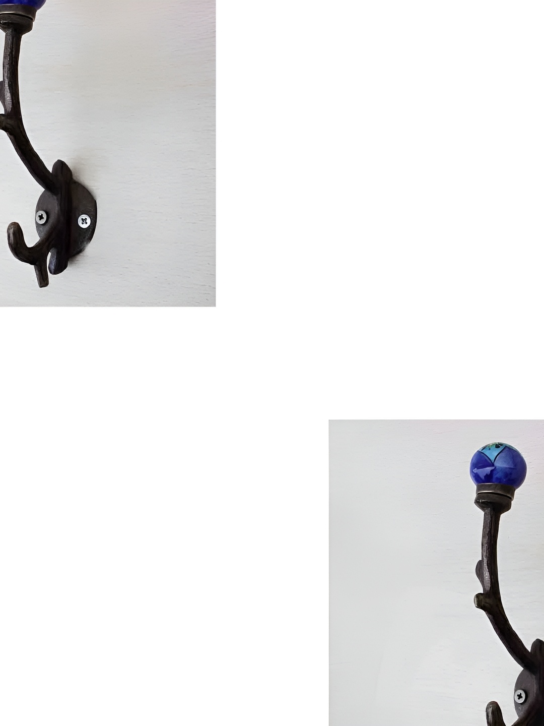 

IndianShelf Blue 2 Pieces Ceramic Floral Door Hangers Key Hooks