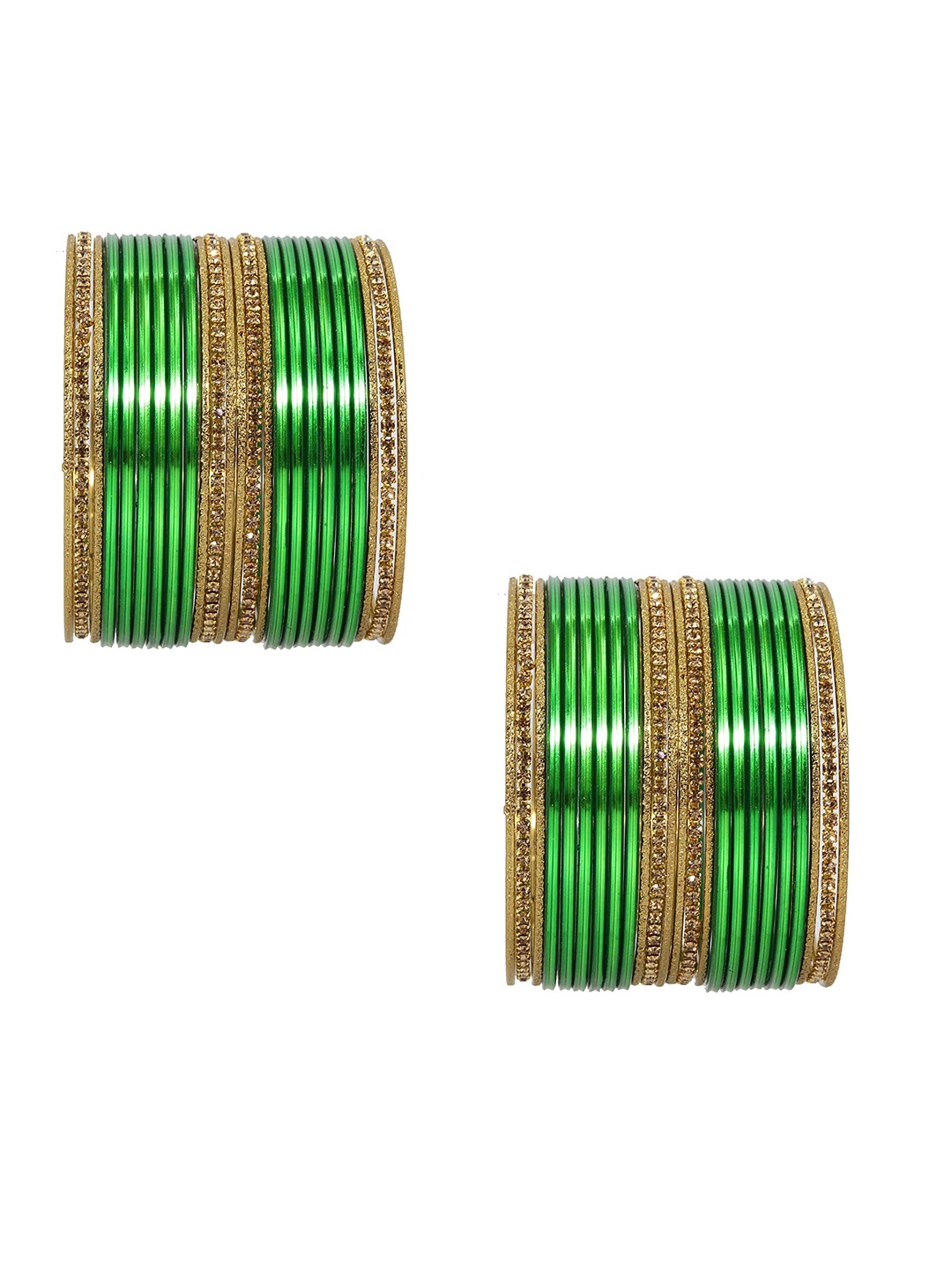 

ZULKA Set of 24 Artificial Stones and Beads Studded Bangles, Green