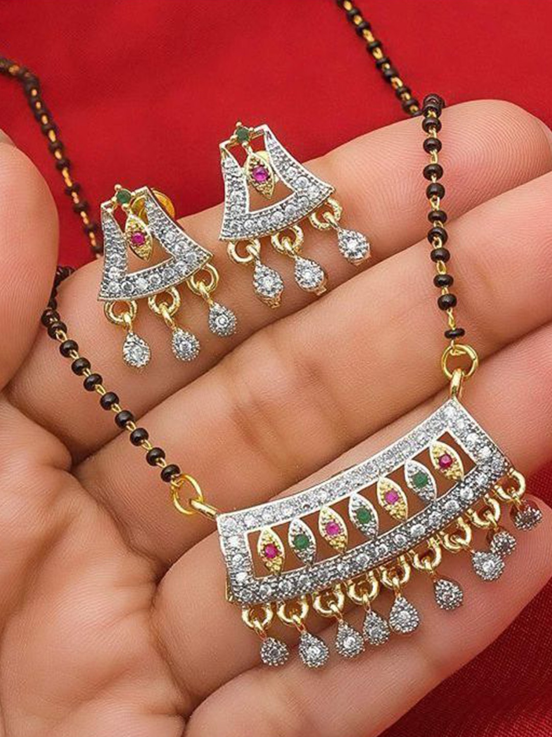 

SUNHARI Women Silver Plated Mangalsutra