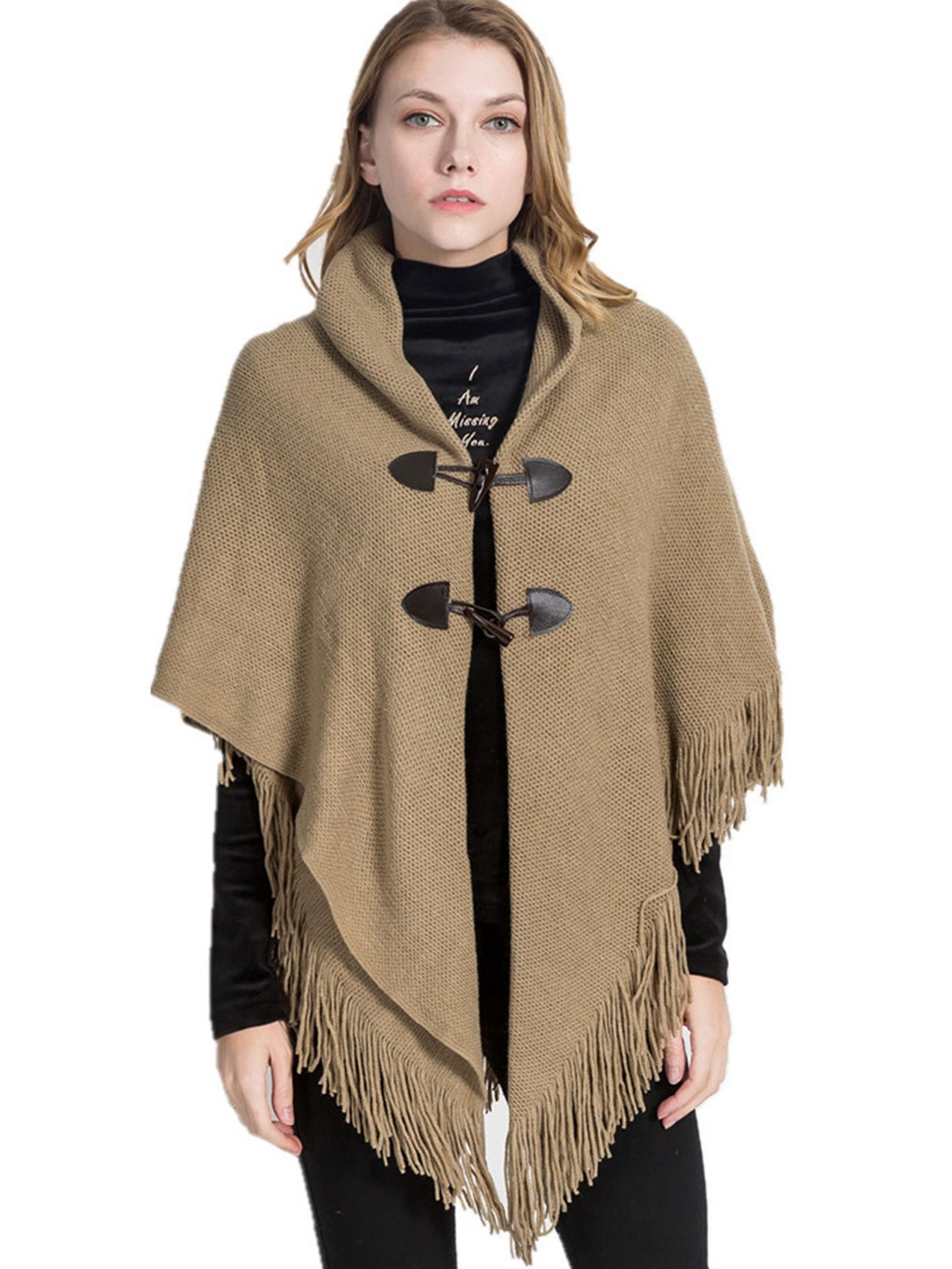 

LULU & SKY Women Tasselled Shrug, Khaki