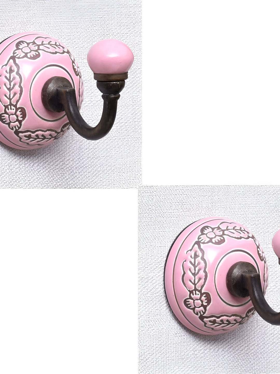 

IndianShelf Pink & Brown 2 Pieces Leaf Textured Ceramic Wall Hooks