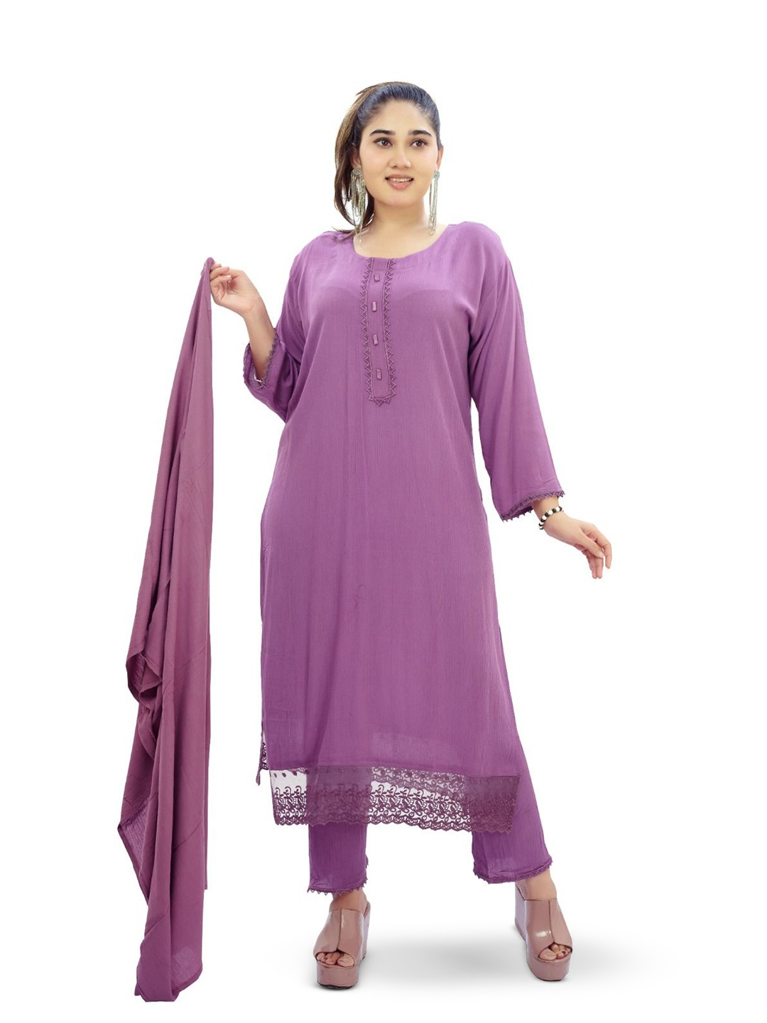 

Ayukti Embroidered Kurta With Trousers & Dupatta, Purple