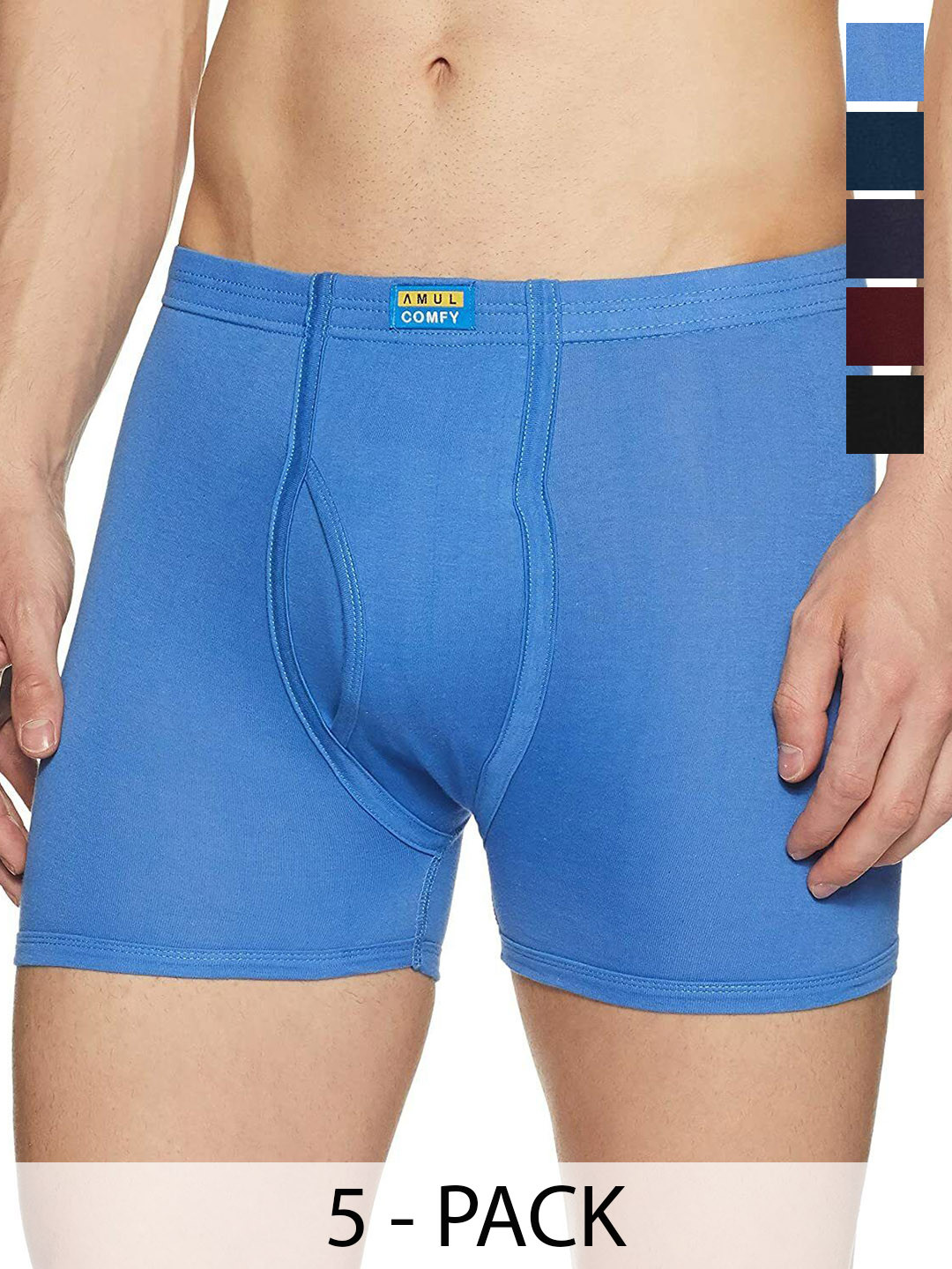 

AMUL COMFY Men Pack Of 5 Assorted Short Trunks Comfy-Plain-Trunk-IE-5-105