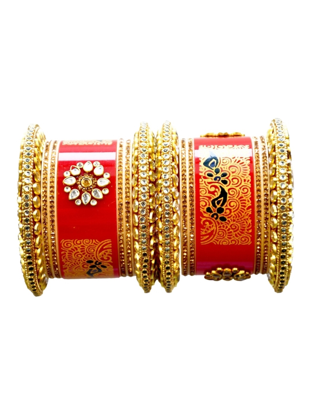 

Align Set Of 2 Gold-Plated Kundan & Stone StuddedBangle, Red