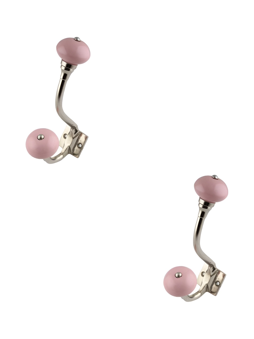 

IndianShelf Silver-Toned & Pink 2 Pieces Ceramic Wall Hooks