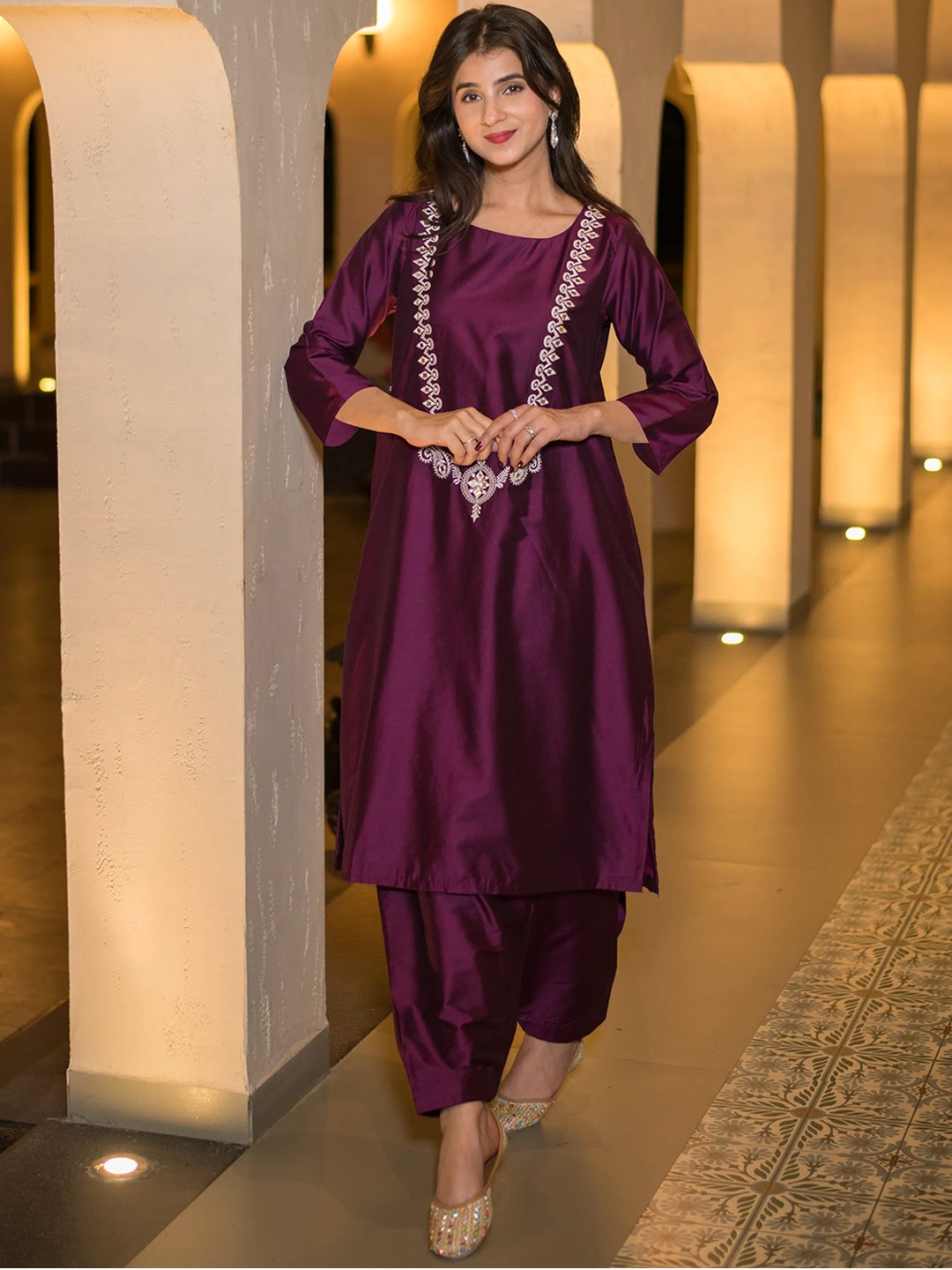 

Anni Designer Women Floral Embroidered Regular Kurta with Salwar, Magenta