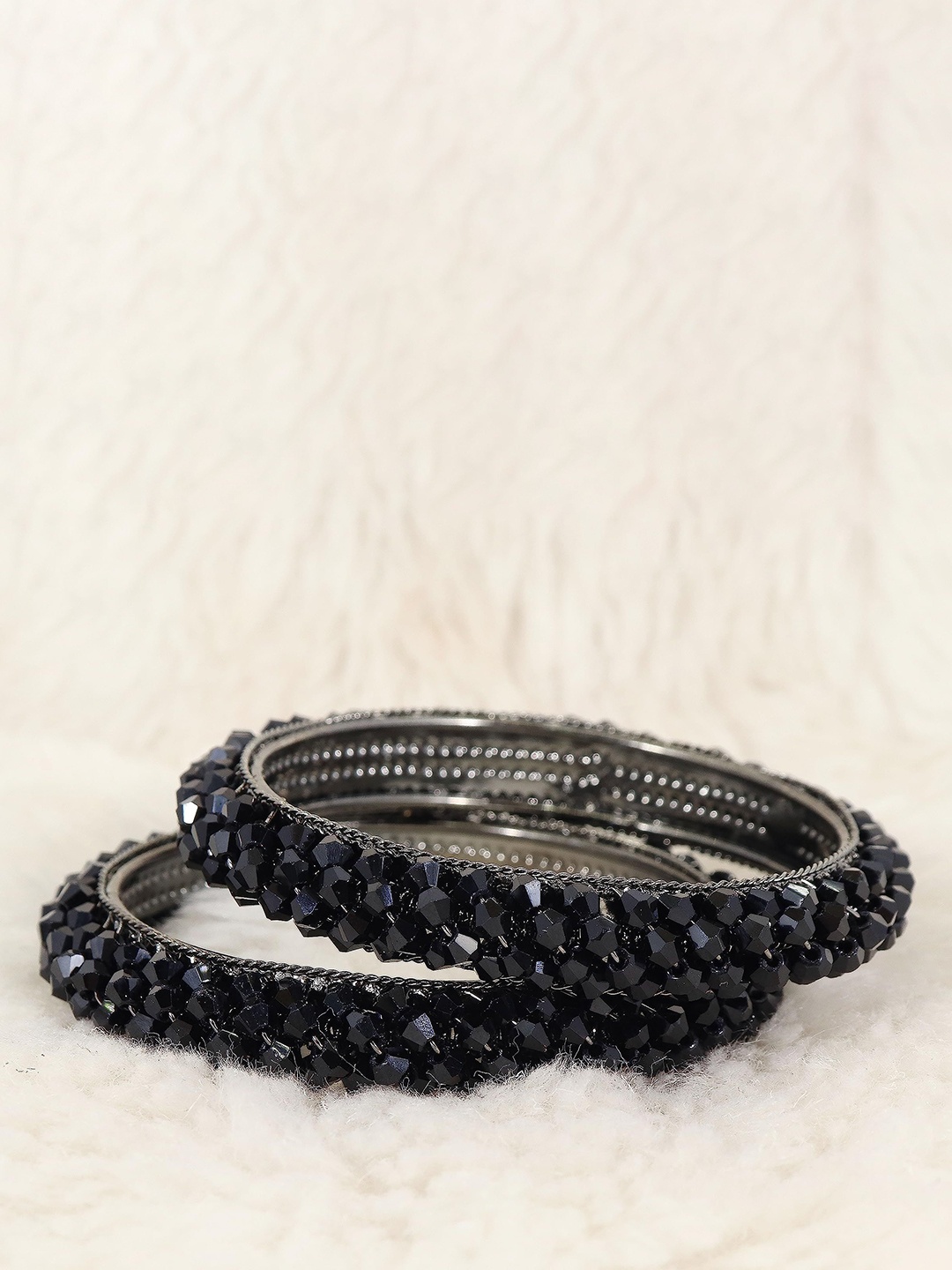 

ZULKA Set Of 2 Beaded Bracelet Bangles, Black