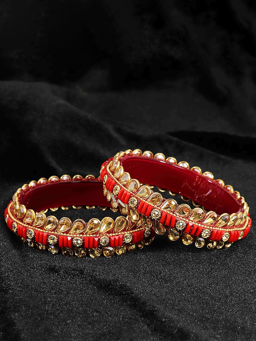 

ZULKA Pack Of 2 Kundan & Zircon Stone Studded Bangles, Gold