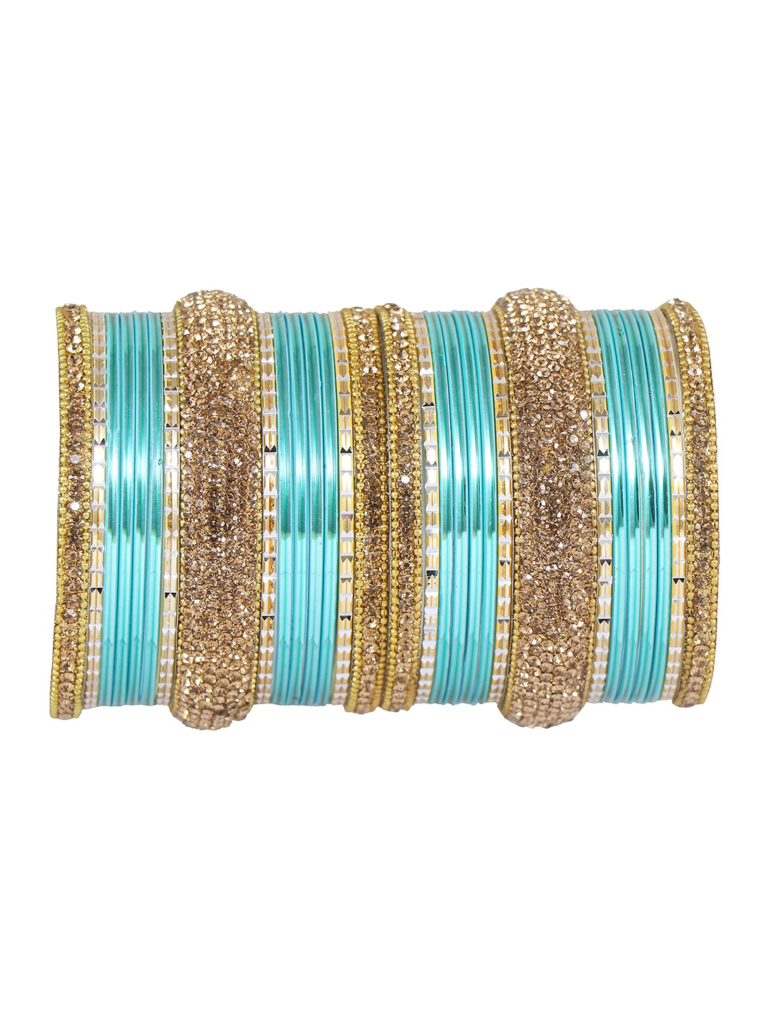

ZULKA Set of 42 Zircon Gemstone & Pearl Latkan Pattern Bangles, Blue