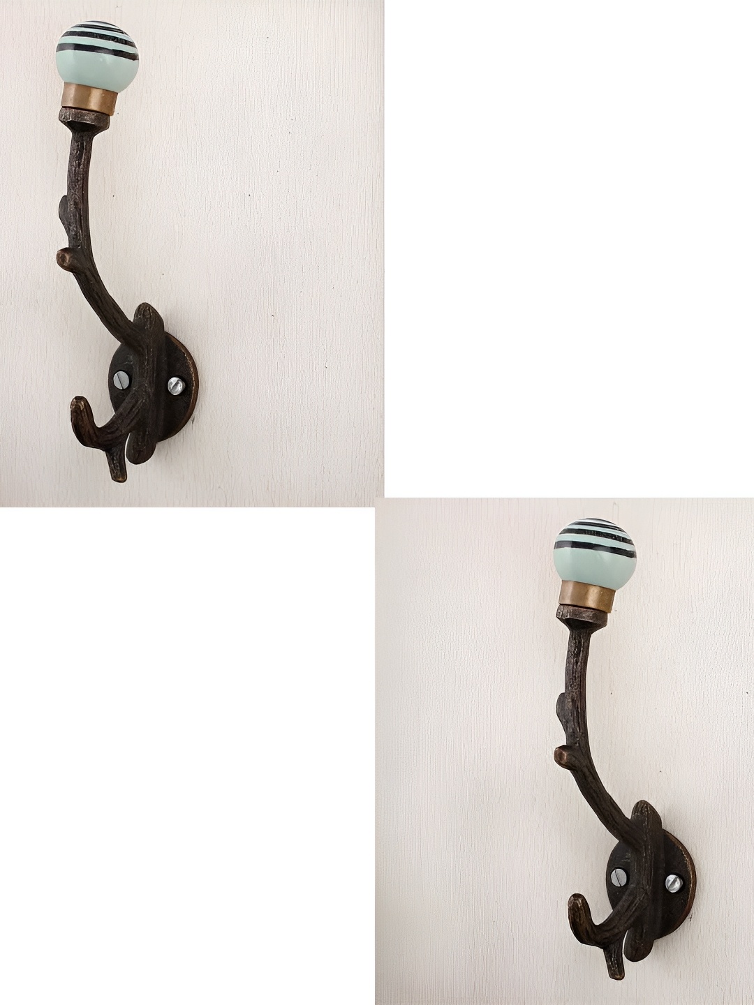 

IndianShelf Grey & Black 2 Pcs Striped Ceramic Wall Hooks