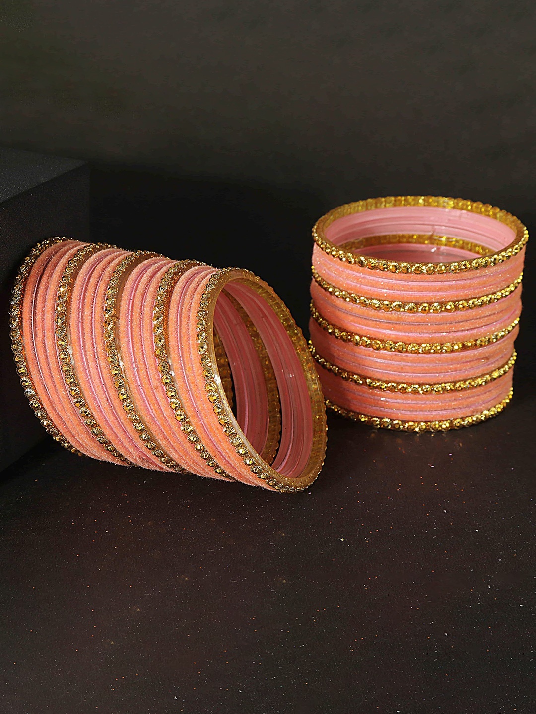 

Set of 34 Stylish Glass & Golden Beads Velvet Bangle | Fancy Bangles, Multi