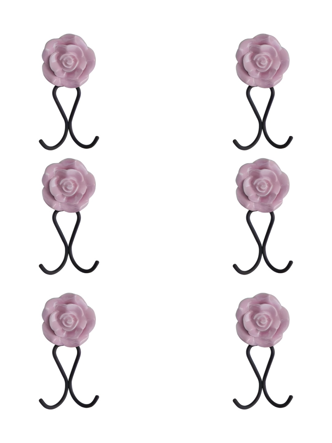 

IndianShelf Pink 6 Pieces Ceramic Rose Cloth Hanger for Wall Coat Hooks