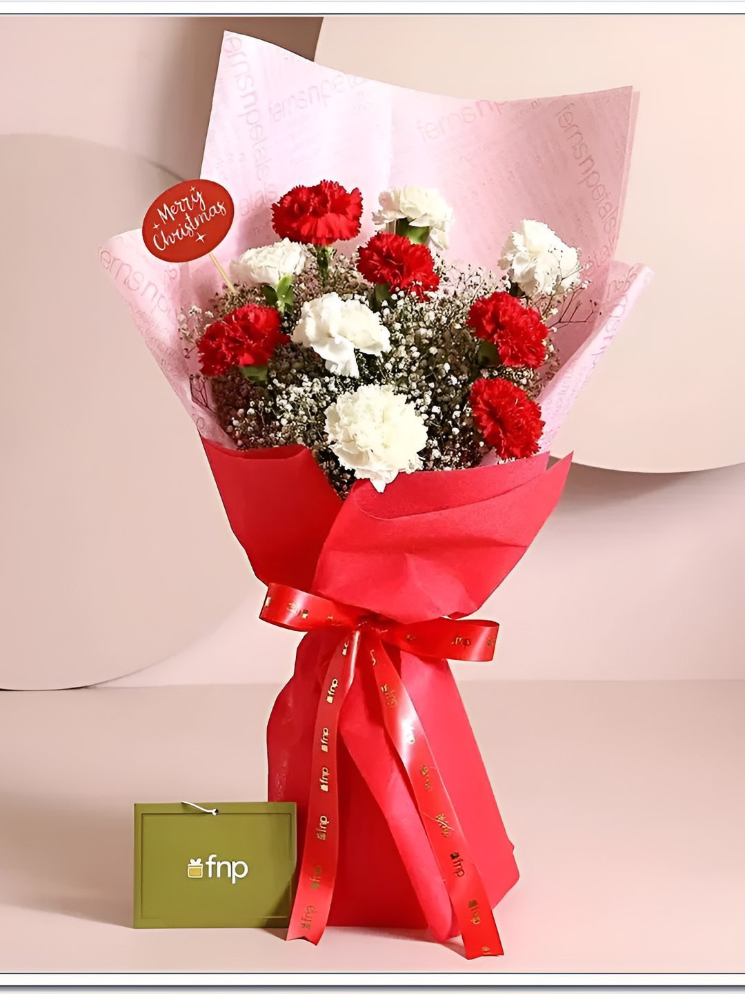 

fnp White & Red 10 Pieces Carnations Flower In Bouquet