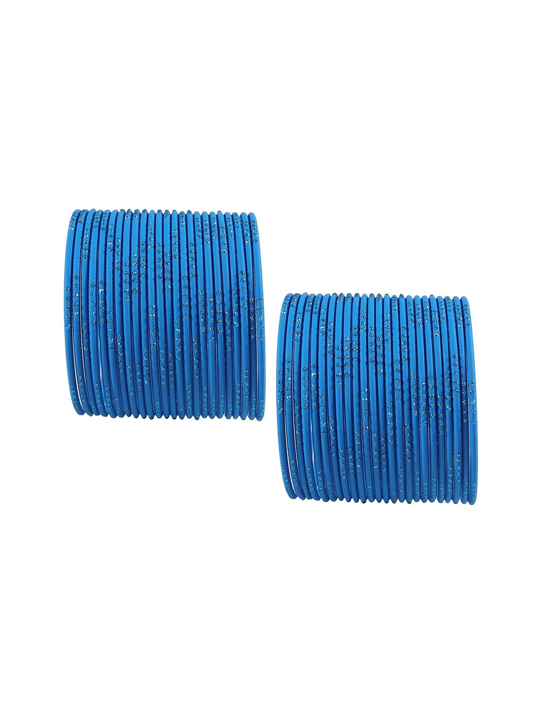 

ZULKA Pack Of 48 Metal Glitter Polka Dots & Cutting Design Stylish Bangles, Blue
