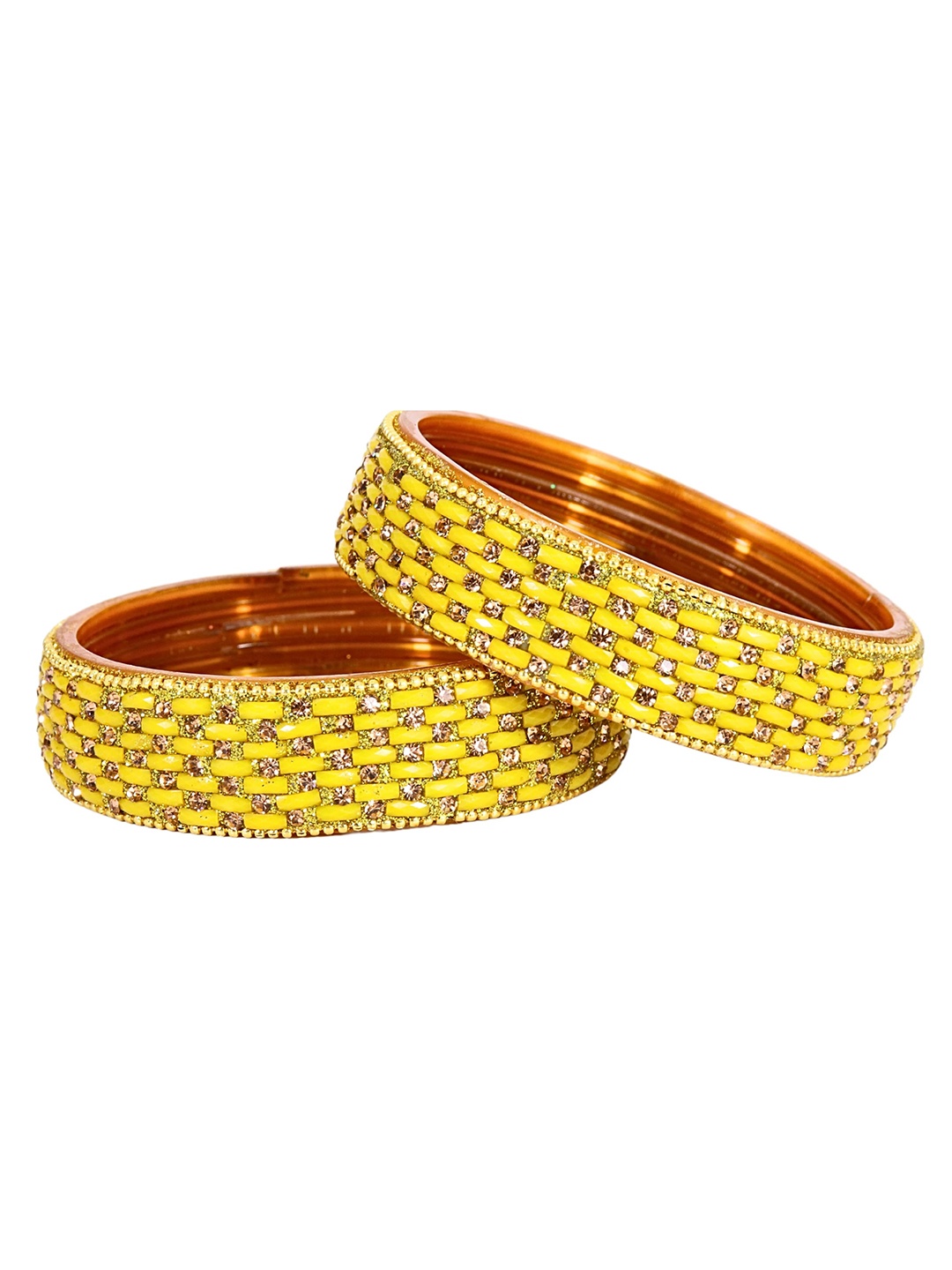 

ZULKA Set Of 2 Women Stone-Studded Bangles, Yellow