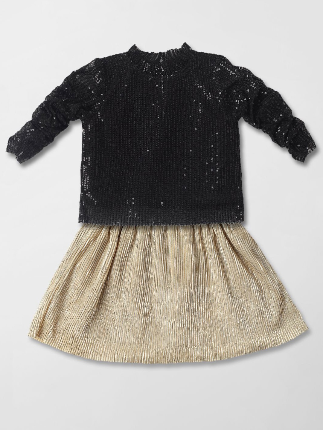 

Nauti Nati Girls Embellished Round Neck Long Sleeves Top With Skirt, Black