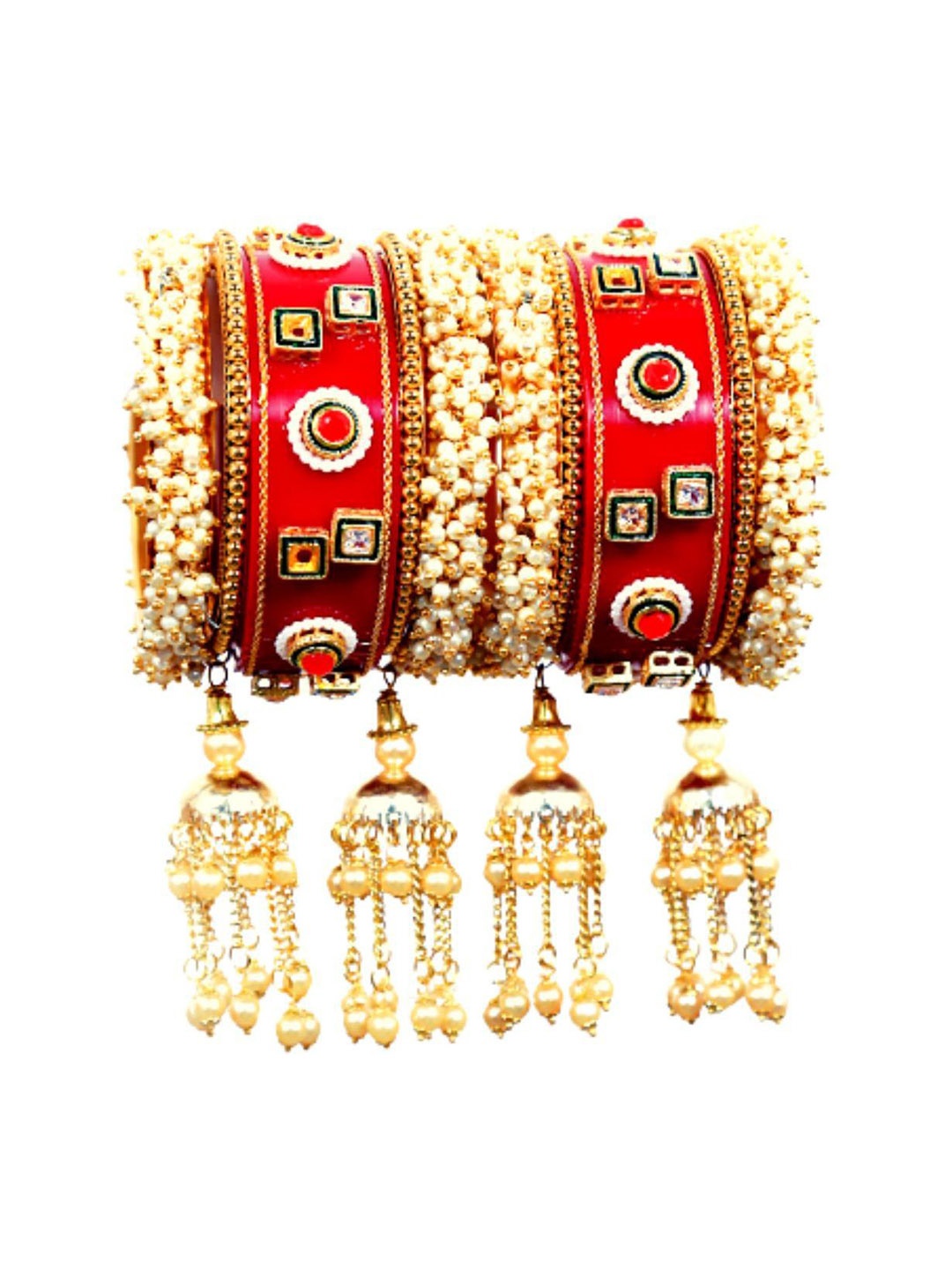 

Align Set Of 10 Gold-Plated Stone Studded & Beaded bangles