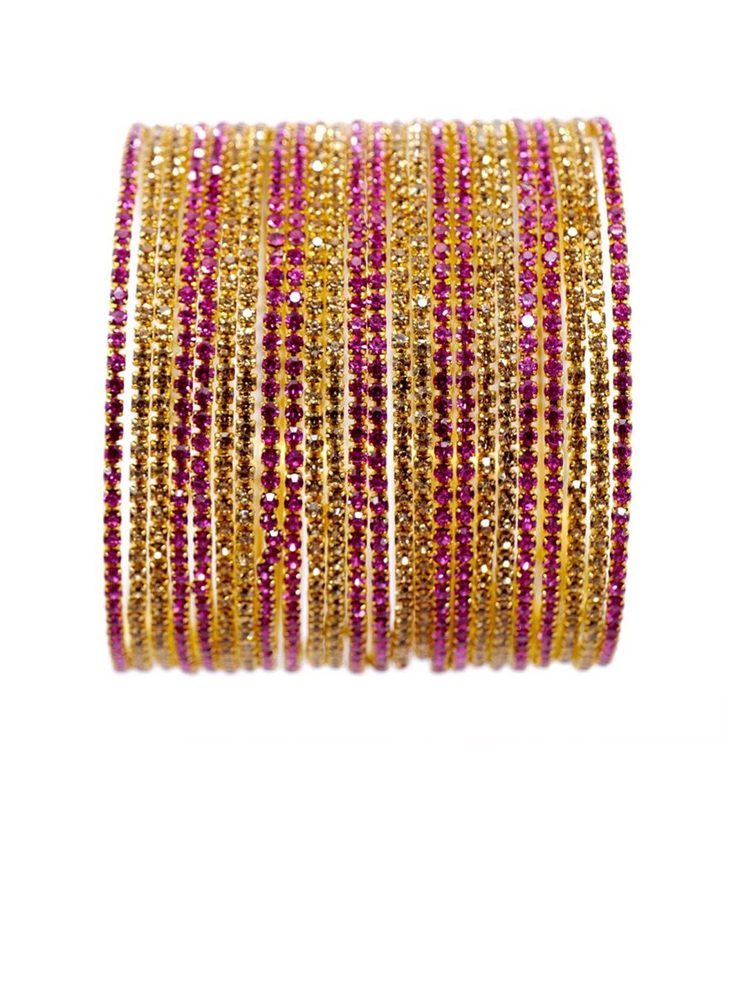 

Set of 30 Non-Precious Metal with Zircon Gemstone and Ball Chain Linked Plain Bangles, Blue