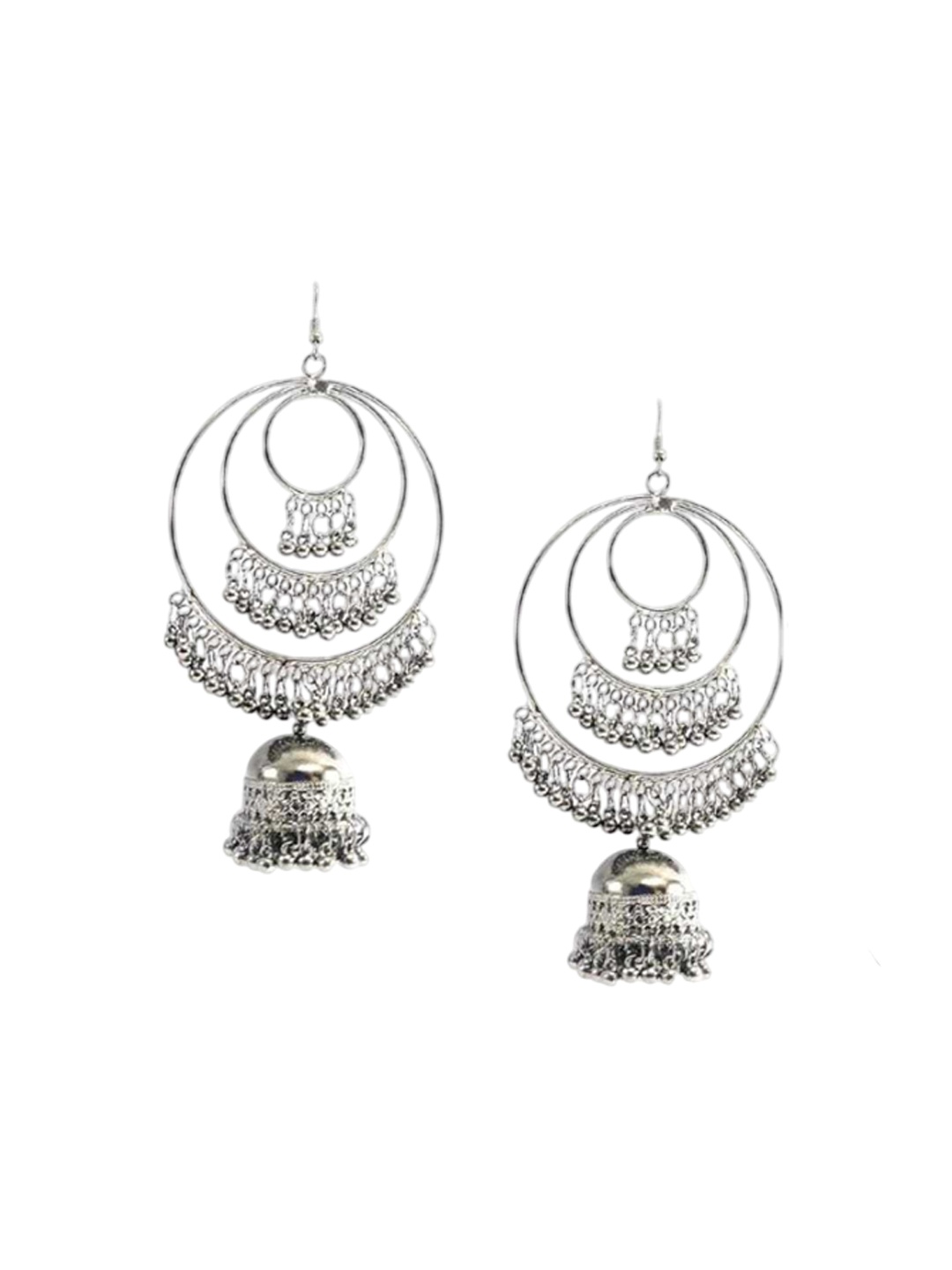 

JMBW INTERNATIONAL Set Of 2 Silver-Plated Dome Shaped Oxidised Jhumkas