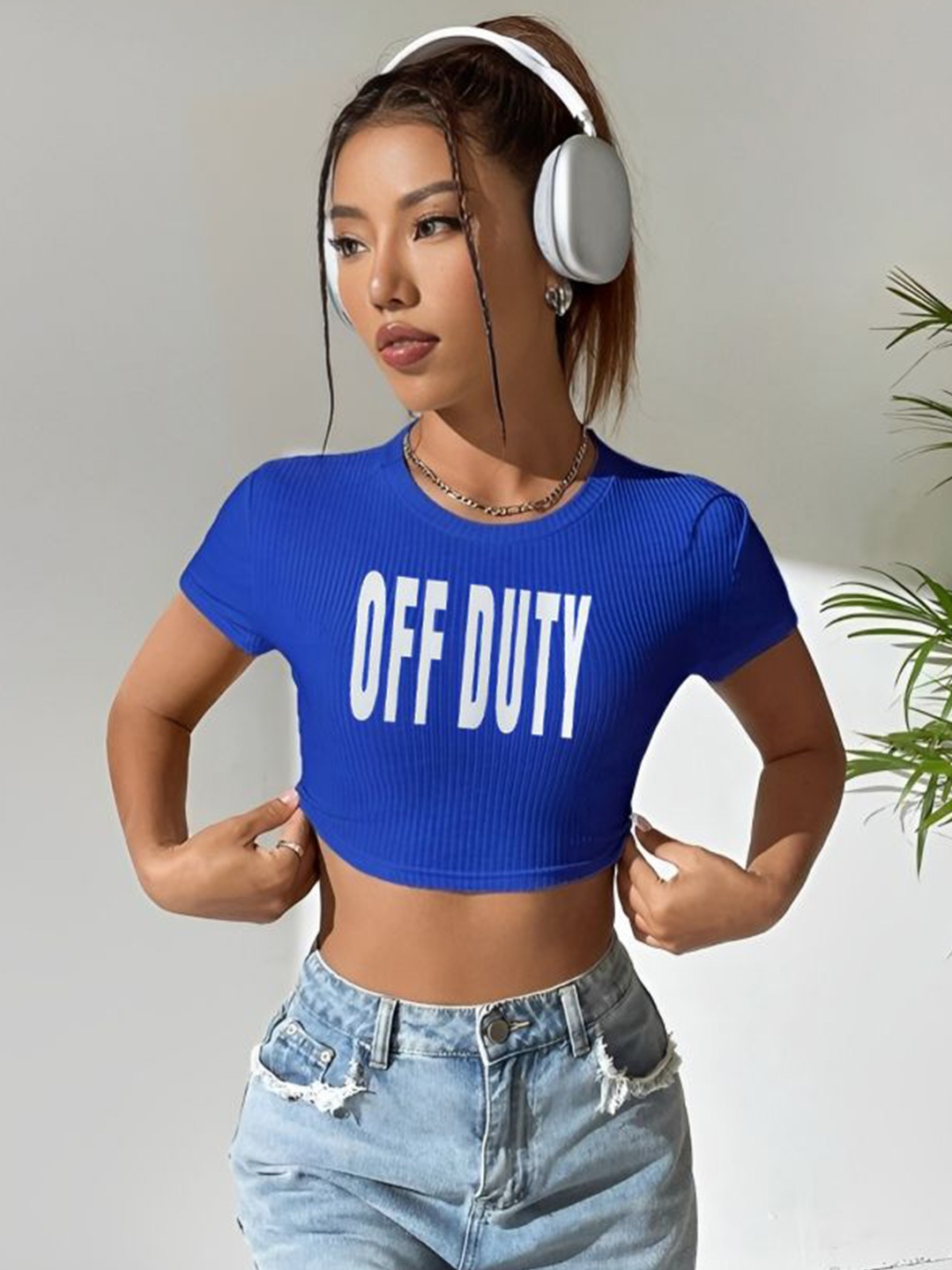 

sollobell Women Typography Printed Cotton Crop Top, Blue