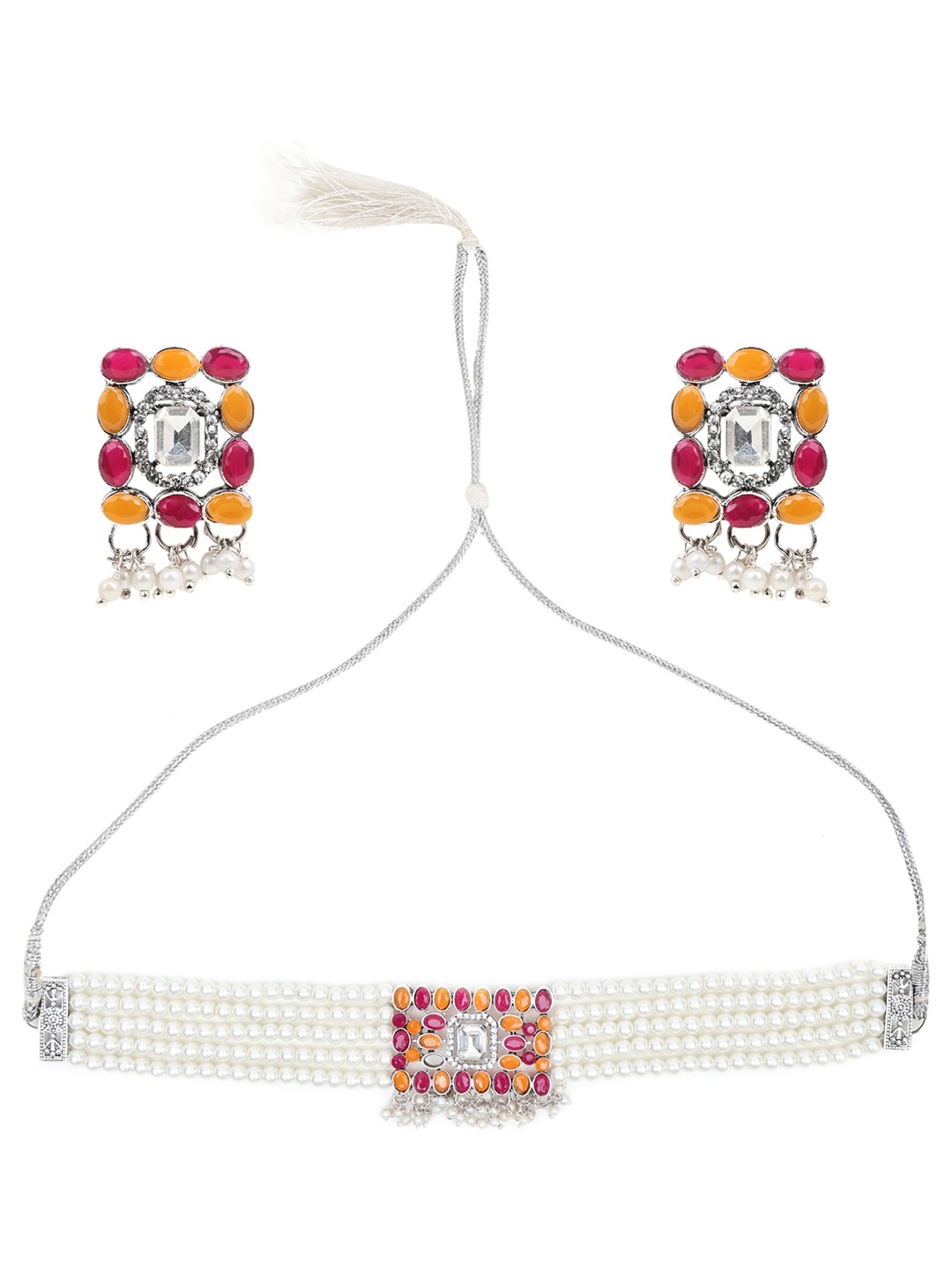 

SUNHARI Stone Studded & Beaded Jewellery Set, Silver