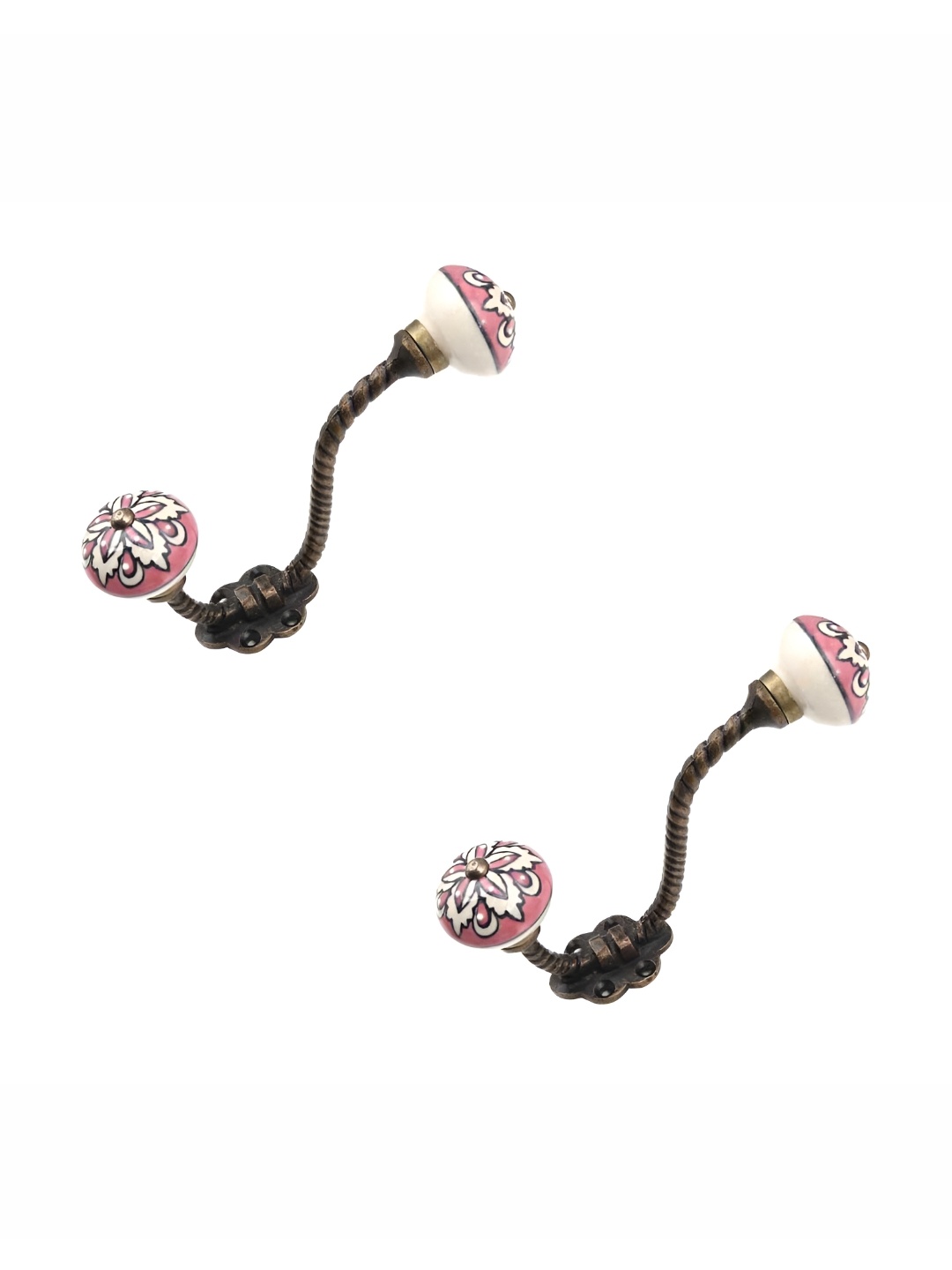 

IndianShelf Bronze & Pink 2 Pieces Flower Printed Ceramic Wall Hooks