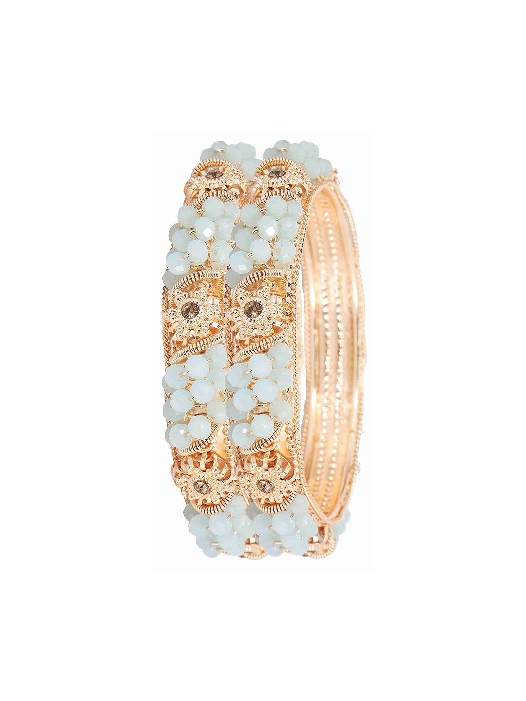 

ZULKA Set Of 2 Stone-Studded & Beaded Bangle, Teal