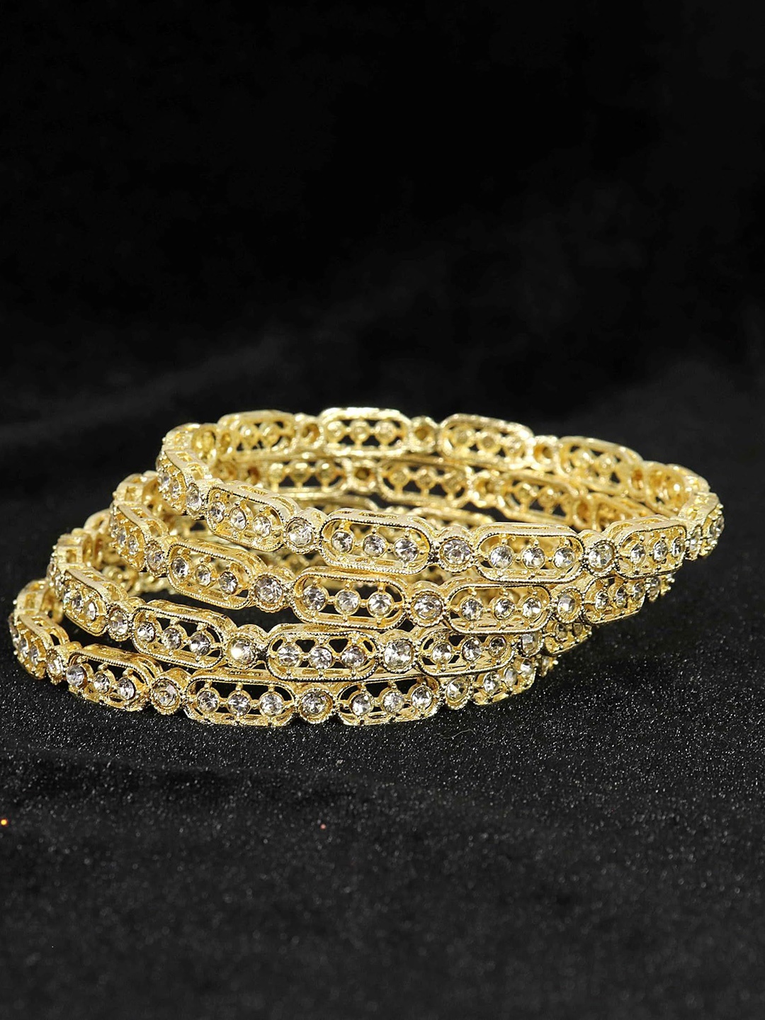 

ZULKA Set of 4 Metal Zircon Diamond Stone Bangles, Gold