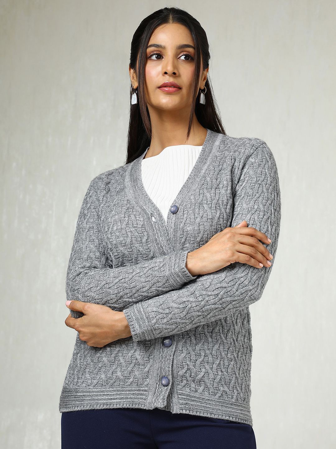 

Soch Women V-Neck Long Sleeves Cardigan, Grey