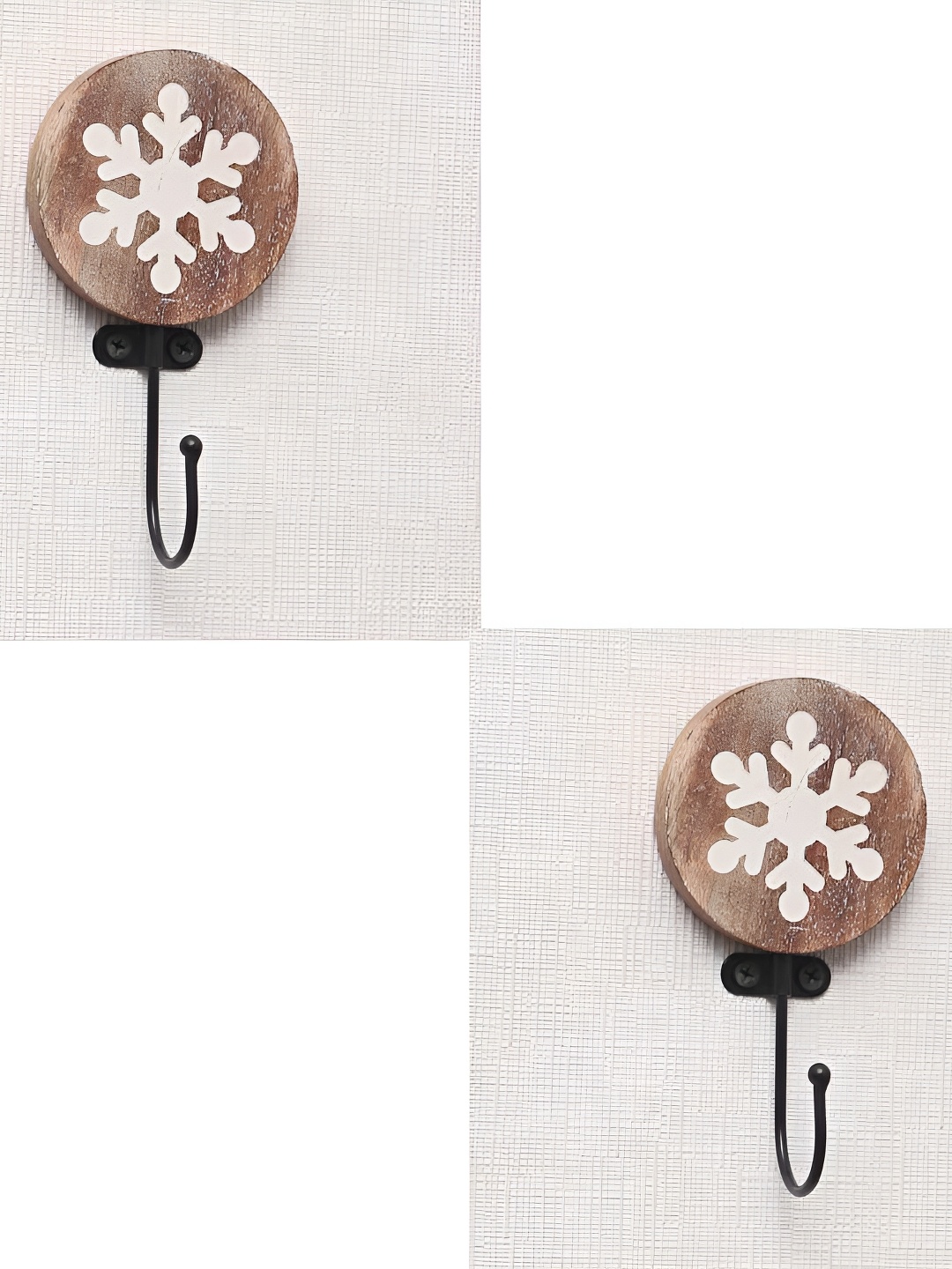 

IndianShelf Brown & White 2 Pieces Snowflake Printed Wooden Wall Hooks